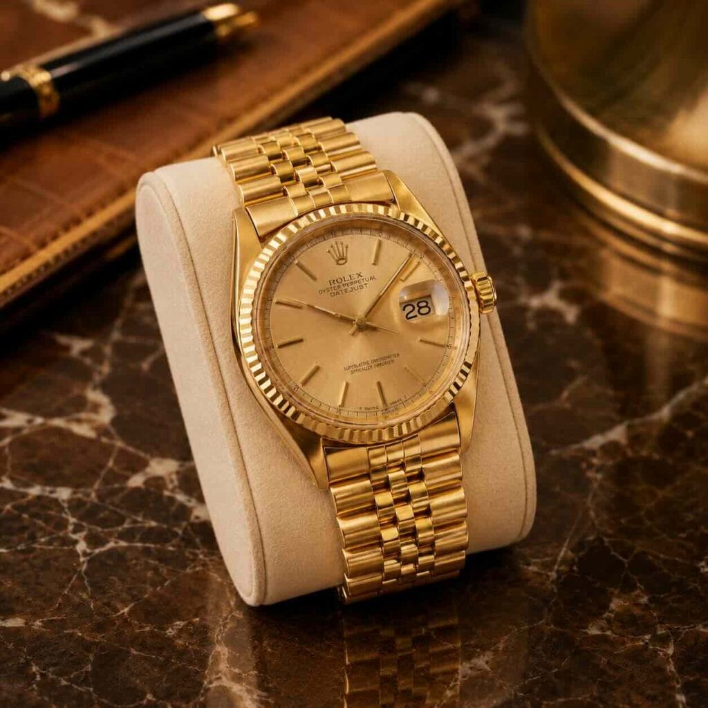 Rolex Datejust 36: referenze moderne, prezzi e valore nel 2026 4 Rolex Datexjust 36 appoggiato su tavolo in marmo