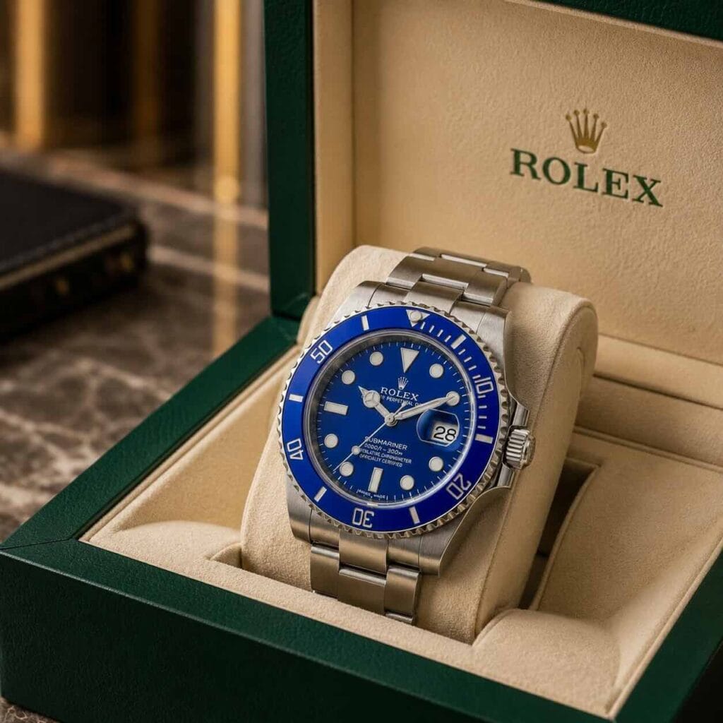 Rolex Smurf (Puffo): il Submariner oro bianco 116619LB, valore nel 2026 4 Rolex Smurf Submariner Date 116619LB