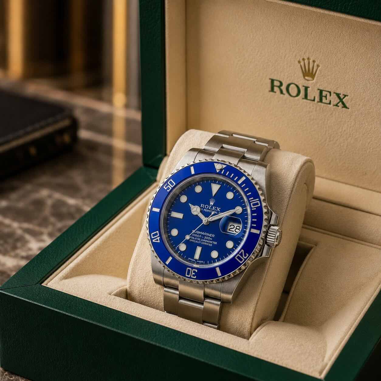 Rolex Smurf (Puffo): il Submariner oro bianco 116619LB, valore nel 2026 3 Rolex Smurf Submariner Date 116619LB